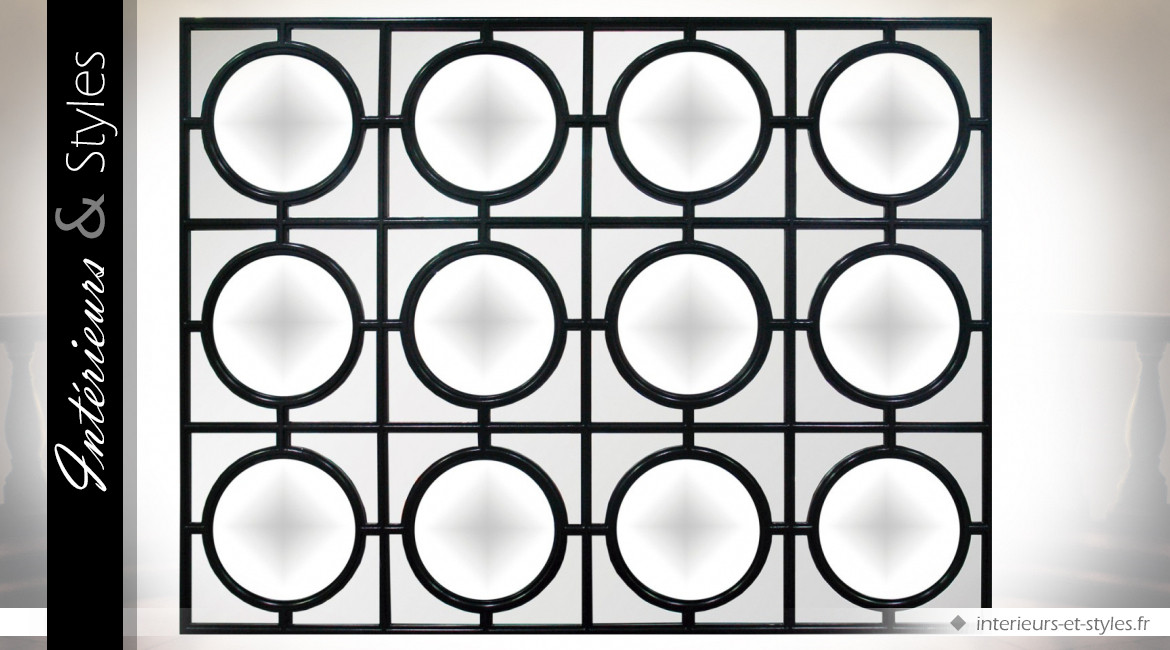 Miroir design Art Déco formes géométriques en métal noir brillant 135 cm