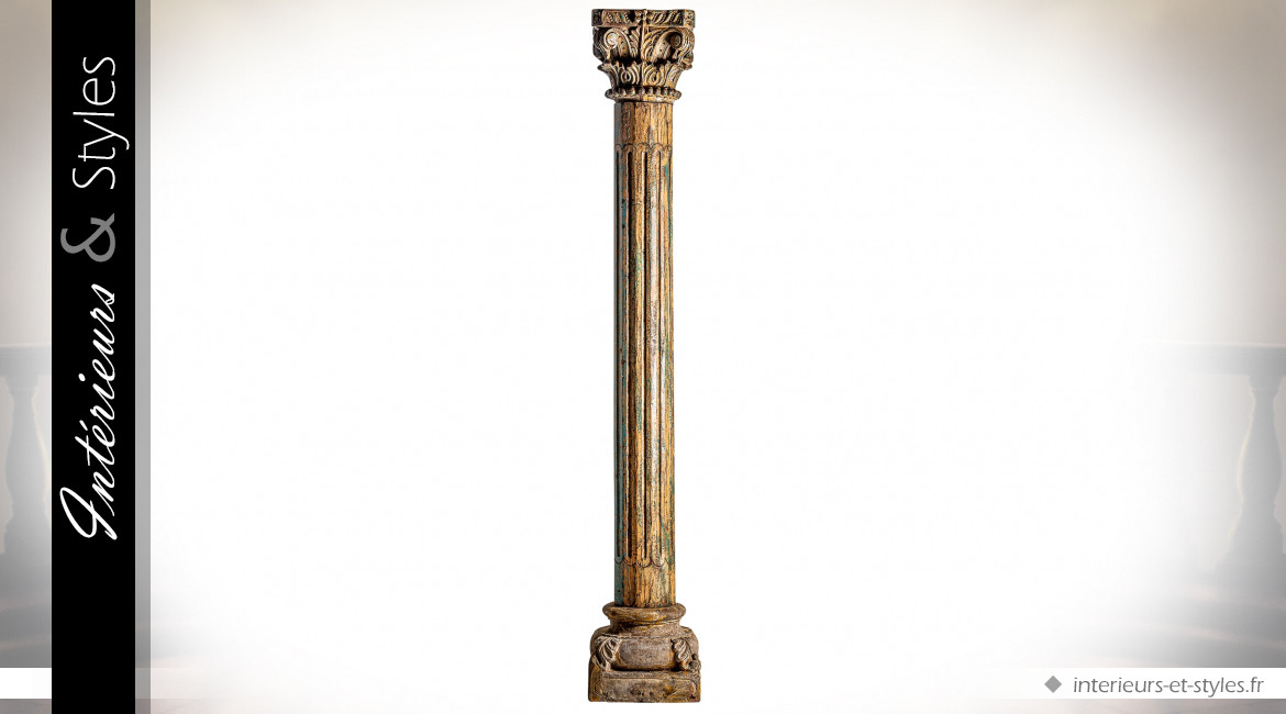 Grande colonne de décoration en teck sculpté à la main 2,5 mètres