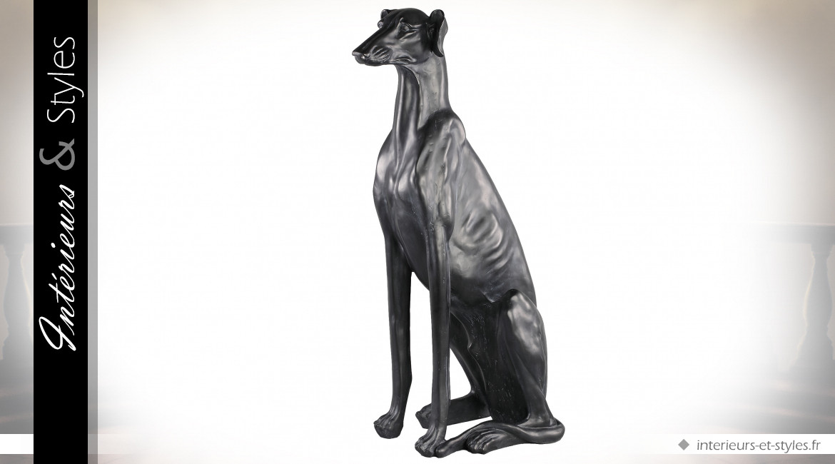 Grande sculpture noir mat style Art Déco d'un Galgo  75,5 cm