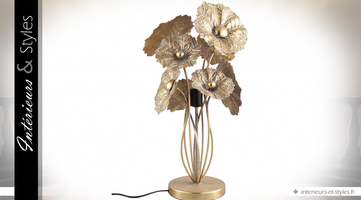 Lampe de salon en métal doré en forme de bouquet de fleurs 67 cm