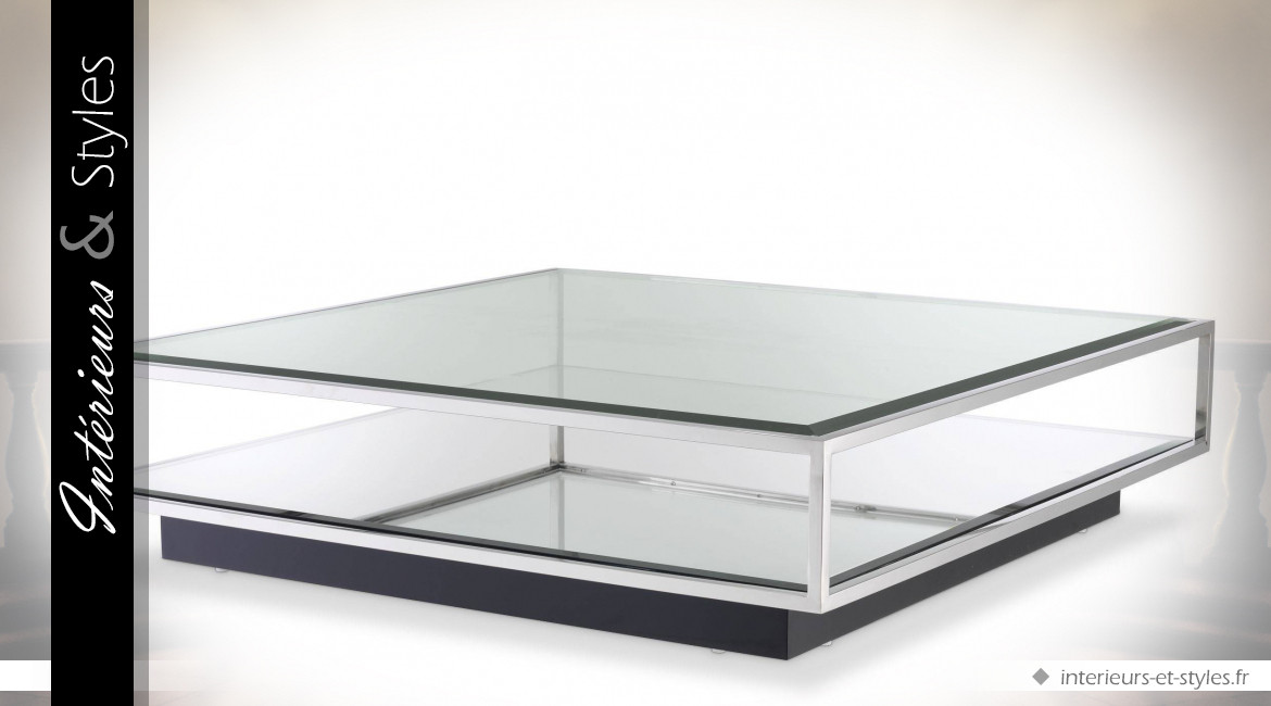 Table basse hyper design Eichholtz modèle Tortona argent 120 x 120 cm
