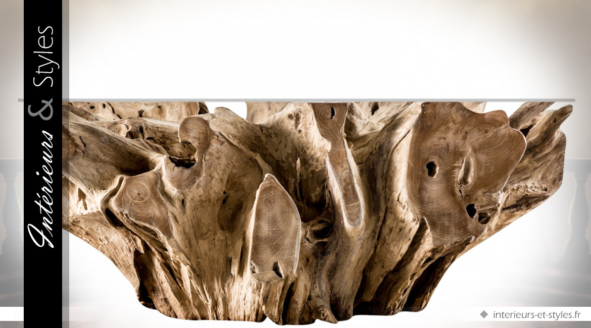 Table basse en bois massif de racine de teck (130 x 85 cm) 160 kg