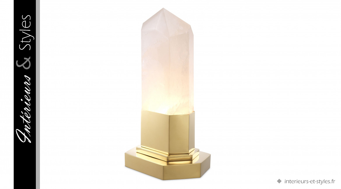 Lampe de salon Rock Crystal signée Eichholtz, en cristal de roche véritable et acier finition dorée