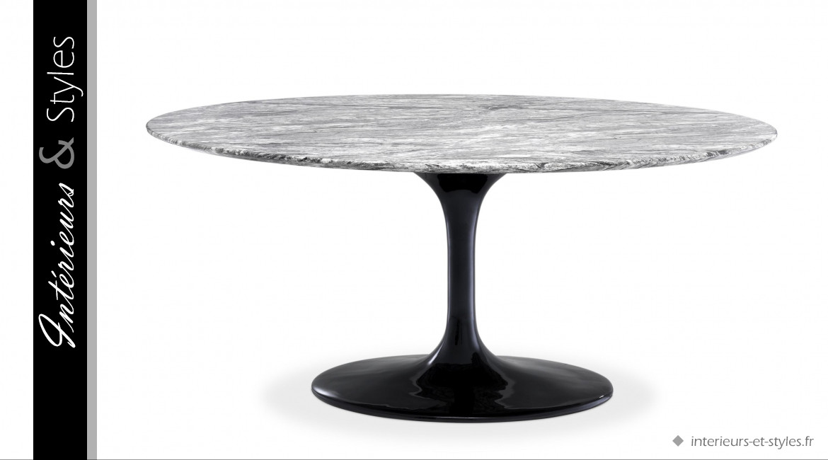 Table de salle à manger Solo signée Eichholtz, de forme ovale avec plateau en marbre artificiel gris