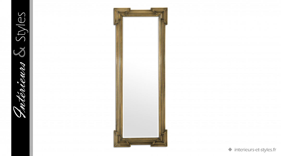 Miroir rectangulaire Livorno signé Eichholtz, encadrement en bois doré vieilli et laiton
