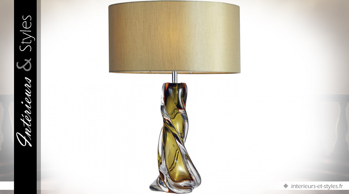 Lampe de salon Clarisa de style design argenté et cristal vert luminescent 65 cm