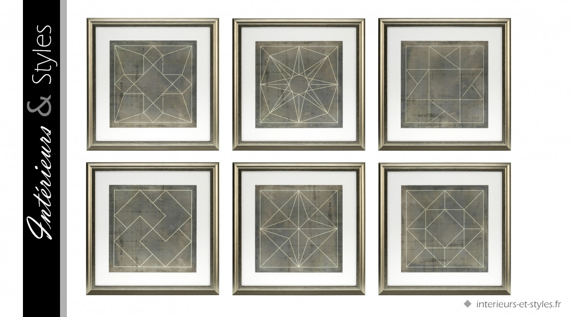 Cadres Geometric Blueprints signés Eichholtz, jeu de six pièces