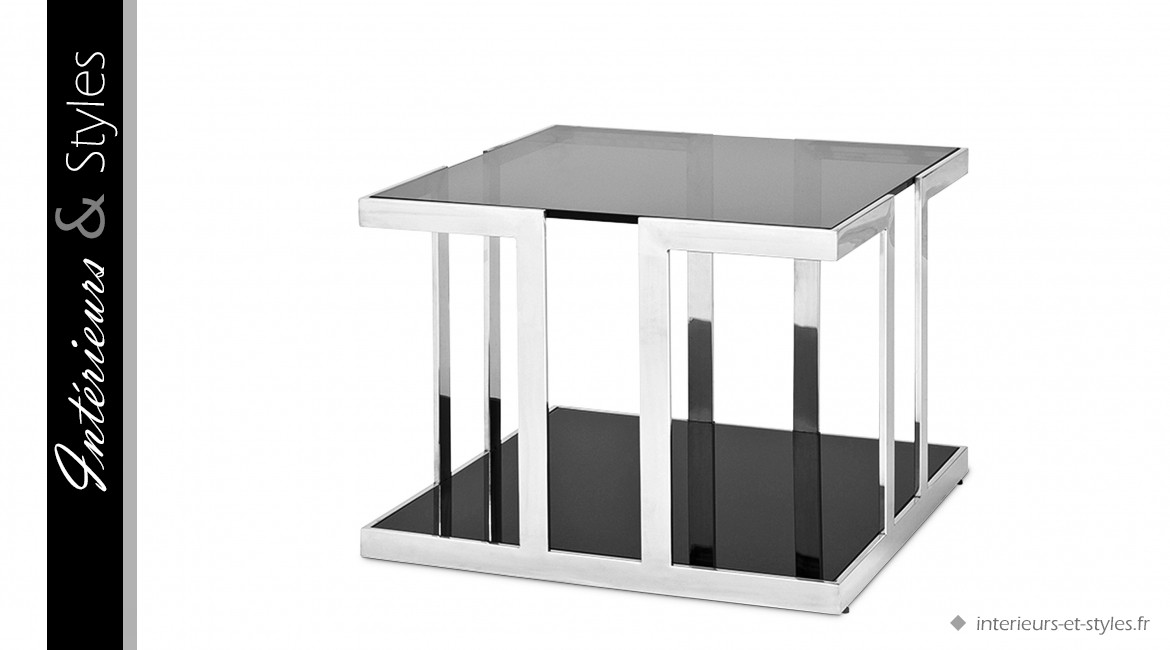 Table d'appoint design Treasure de forme carrée signée Eichholtz, en acier et verre trempé