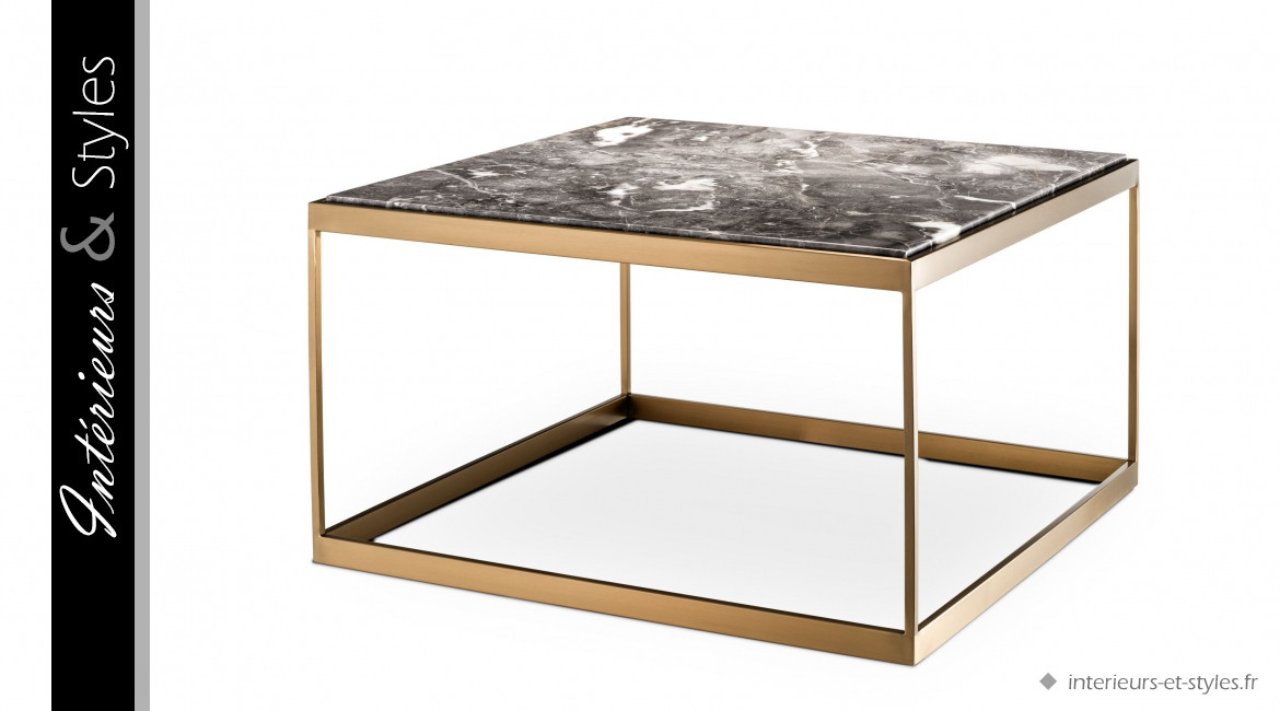 Table d'appoint La Quinta signée Eichholtz, en acier doré et en marbre gris véritable