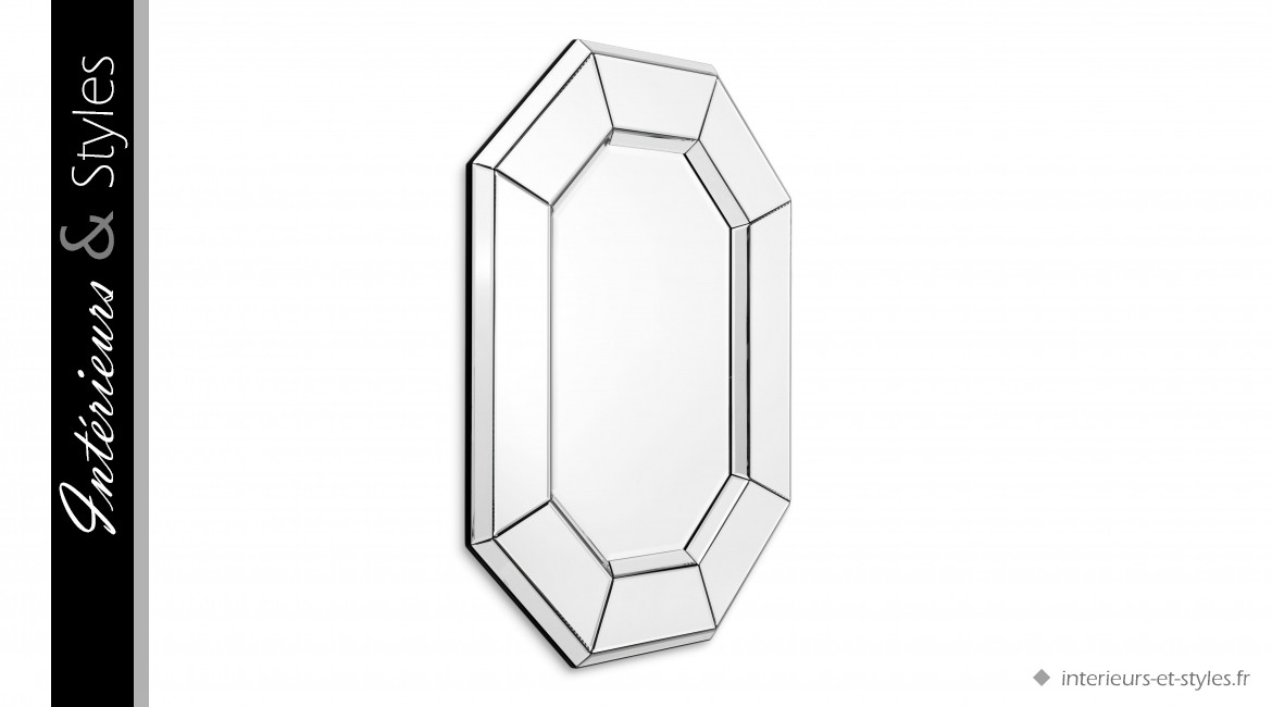 Miroir Sereno signé Eichholtz, en métal finition argenté brillant, ambiance Art Déco