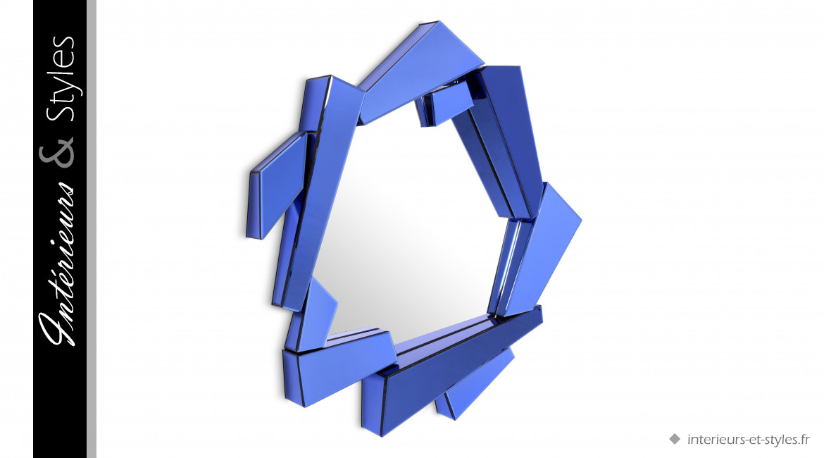 Miroir design Cellino signé Eichholtz, forme géométrique finition verre teinté bleu