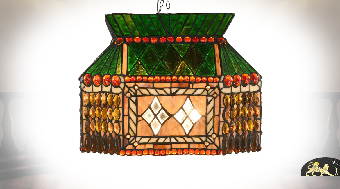 Lampe de billard de style Tiffany, Maison Lamartine, 81cm