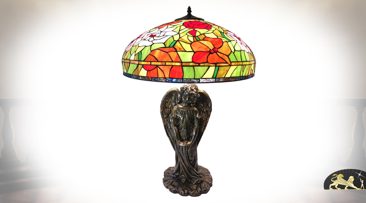 Grande lampe de style Tiffany, Ange Camael, Ø57cm / 83cm