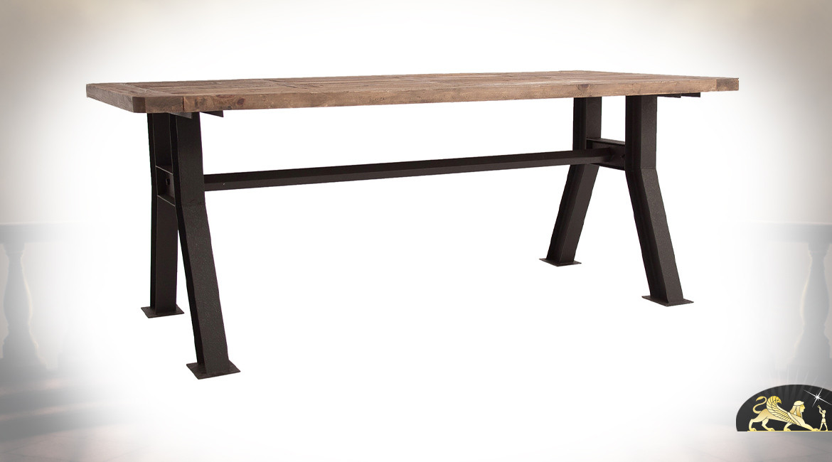 Table de salle à manger de style industriel avec pieds en IPN noir effet oxydé, 200cm