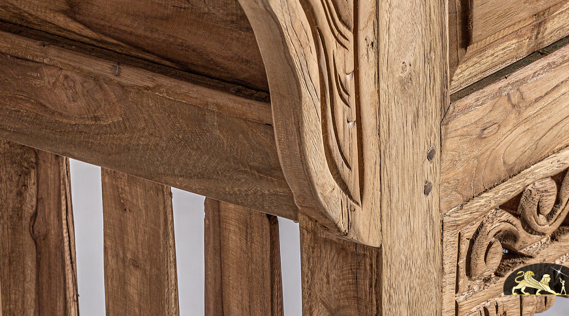 Grande console en bois de teck massif entièrement sculptée à la main, style oriental, pièce unique, 200cm