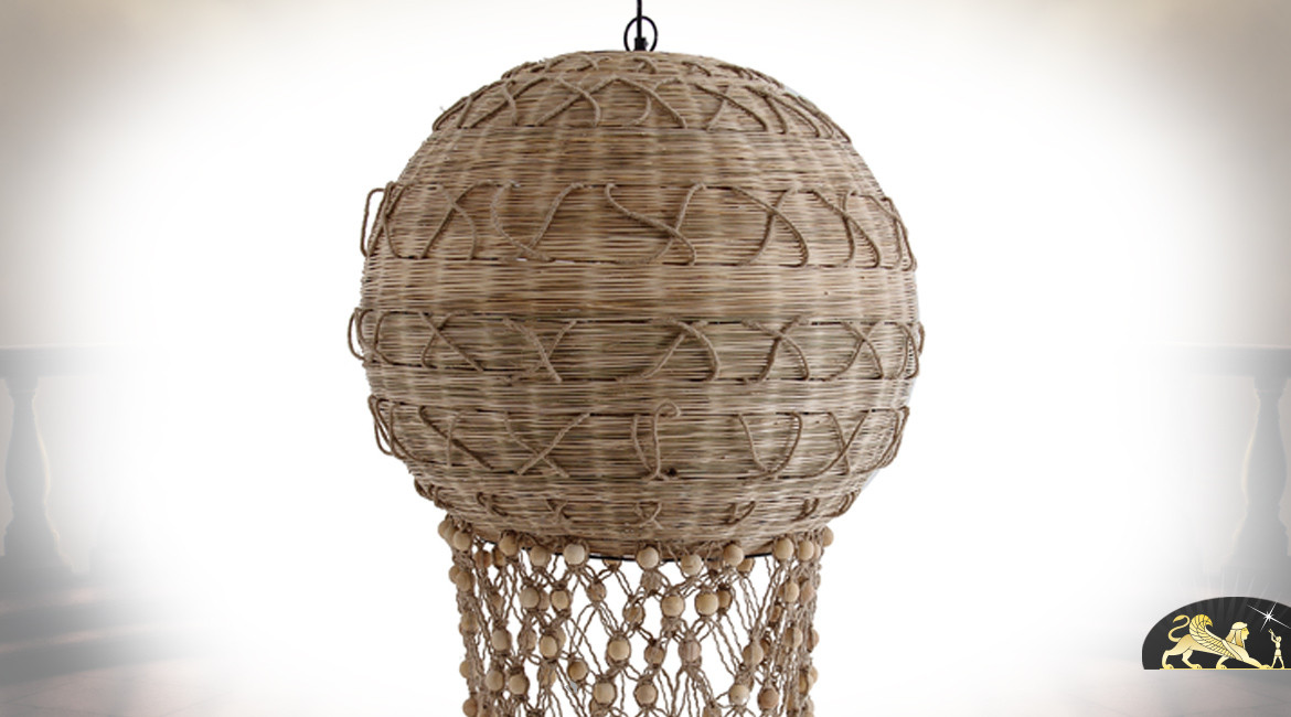 Suspension originale en bambou et jute, effet boule en fibres naturelles, Ø59cm / 105cm