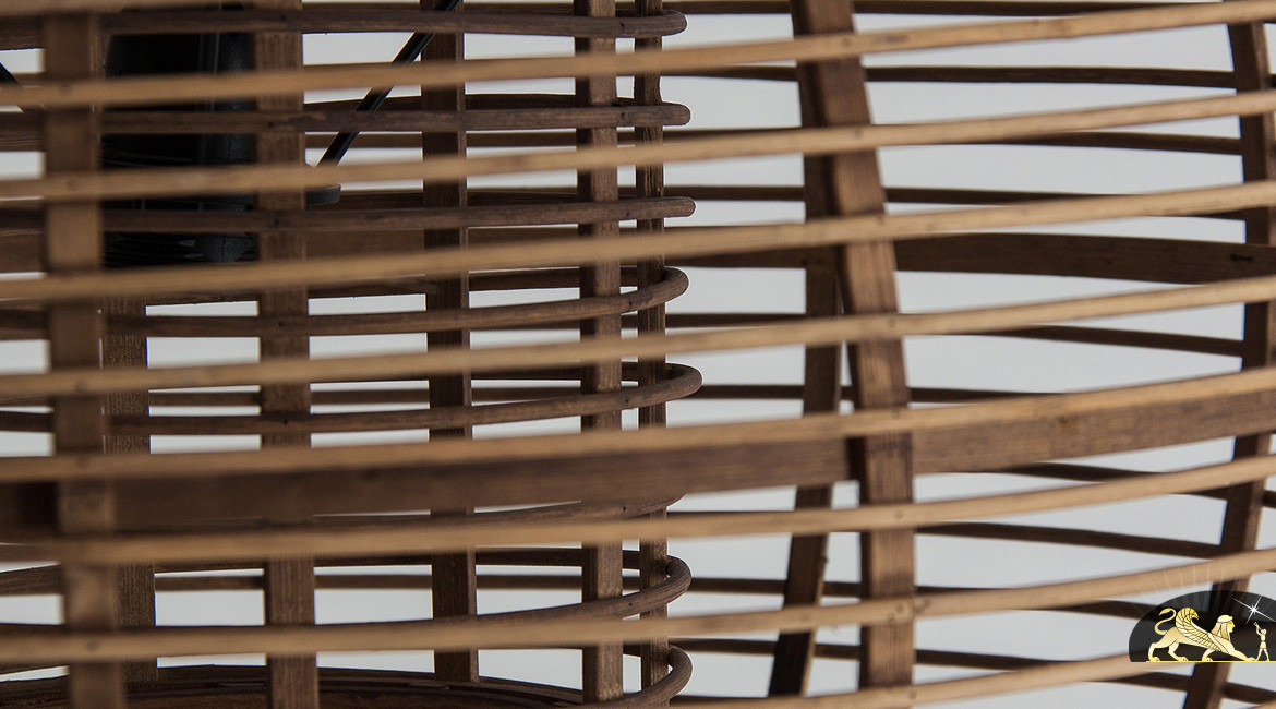 Suspension en bambou et rotin de style rustico moderne, forme ronde avec liaison centrale, Ø52cm