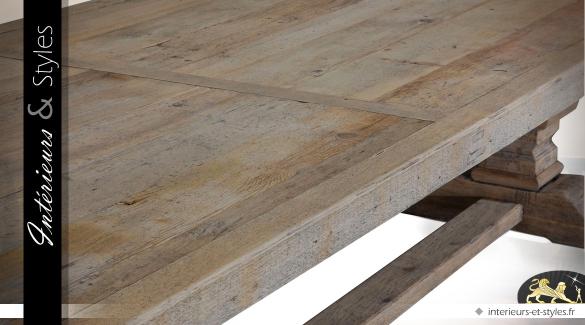Table Monastère 220 cm en pin massif recyclé finition bois naturel vieilli