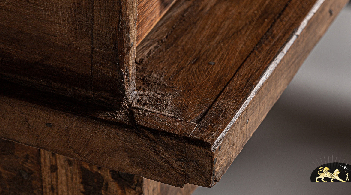 Meuble 24 tiroirs en bois de teck massif finition vieilli, 111cm