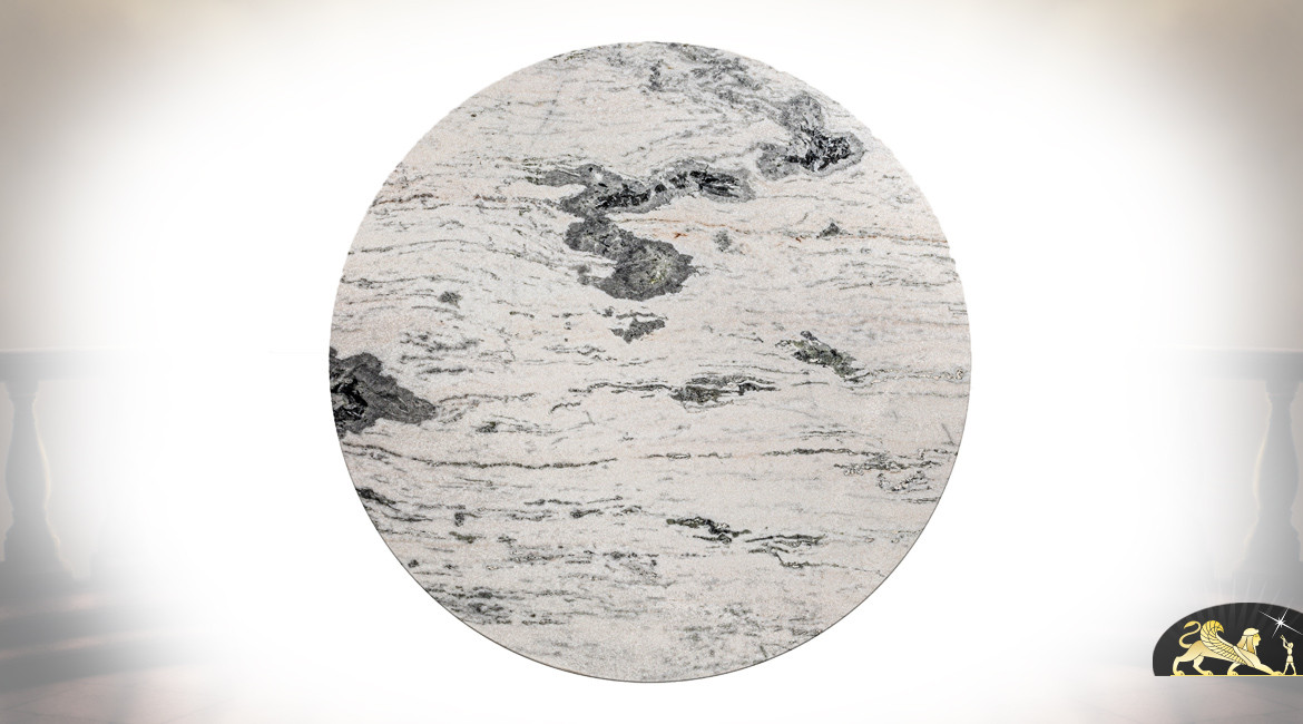 Plateau rond en marbre véritable blanc veiné gris, Ø120cm