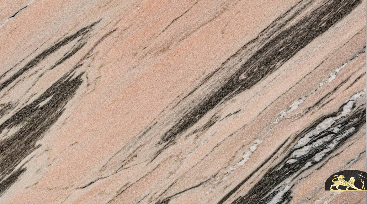 Plateau rond en marbre rose veiné noir et gris, Ø120cm