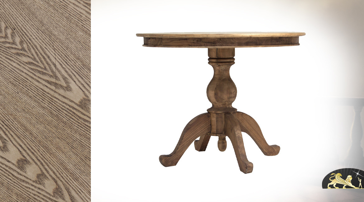 Table ronde en bois d'orme finition naturelle, de style rustique chic, Ø100cm