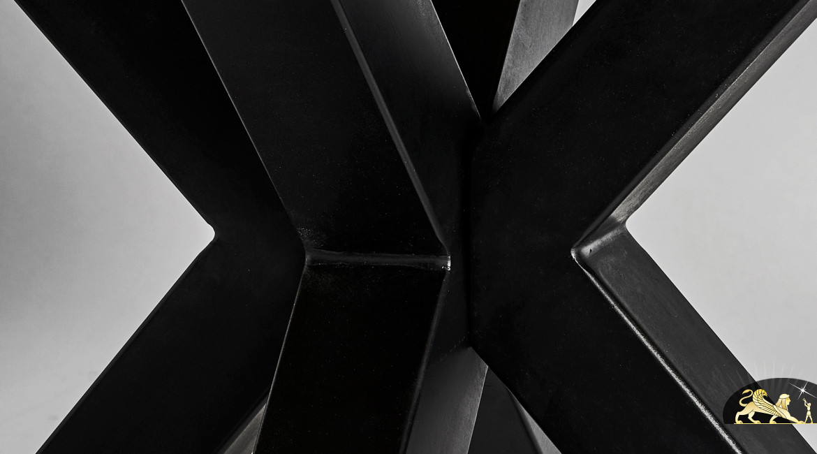 Grande table carrée en teck massif et pied en acier noir de style moderne, 150cm
