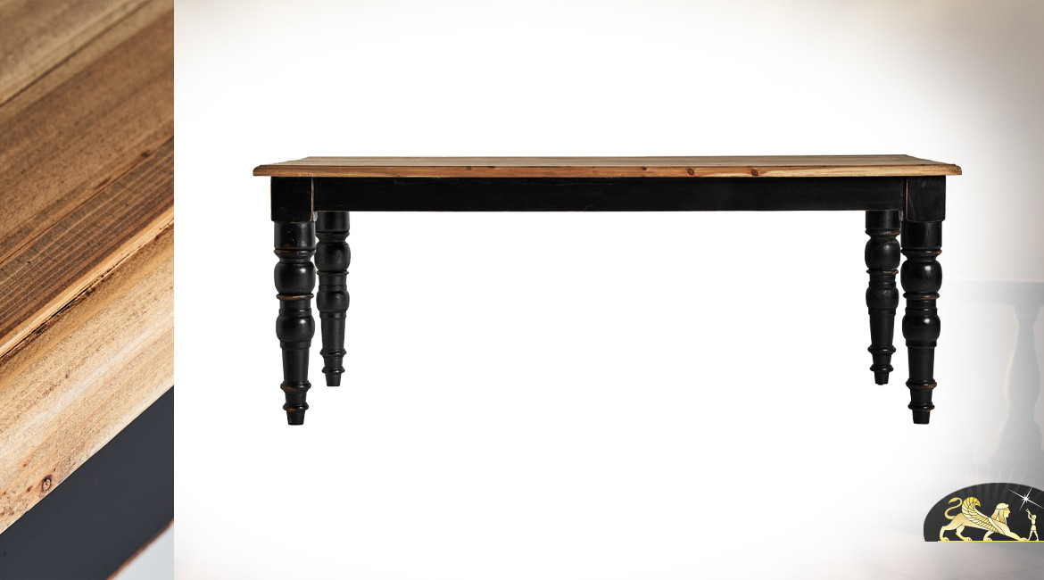 Table en orme massif de style provençal finition noir et bois, 200cm