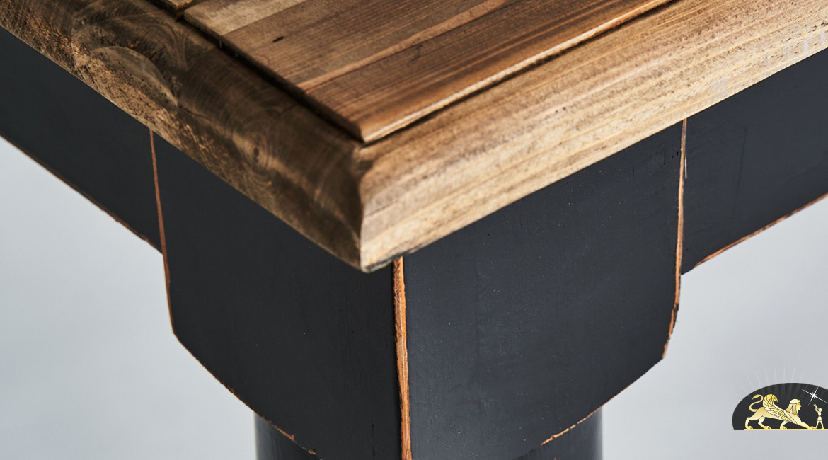 Table en orme massif de style provençal finition noir et bois, 200cm