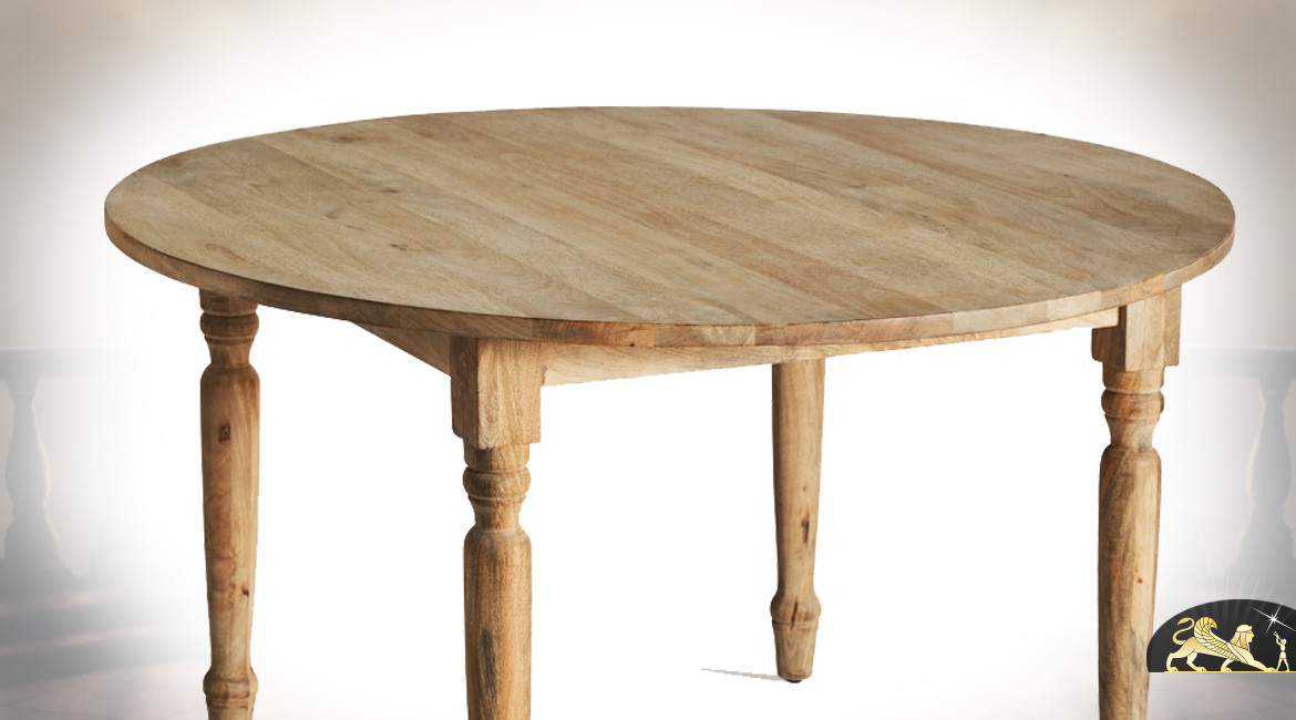 Table ronde en bois de manguier massif, ambiance campagne, Ø130cm