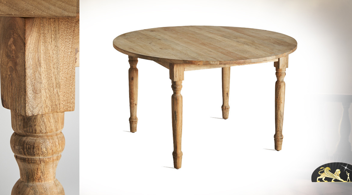 Table ronde en bois de manguier massif, ambiance campagne, Ø130cm