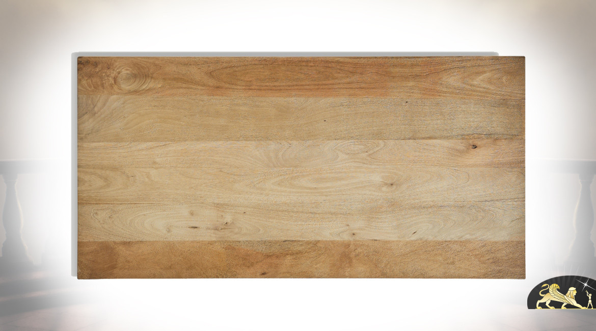 Table de style moderne en bois de manguier et métal finition charbon, 188cm