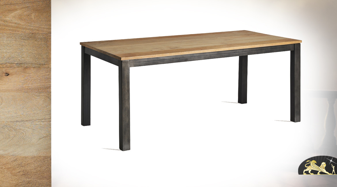 Table de style moderne en bois de manguier et métal finition charbon, 188cm