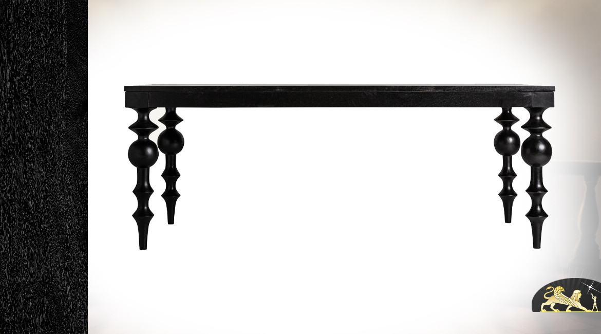Grande table moderne en bois de manguier massif finition noir brillant, 200cm