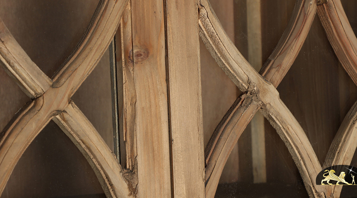 Vitrine en bois d'orme finition clair, 2 portes pour 4 niveaux, de style rustique chic, 178cm
