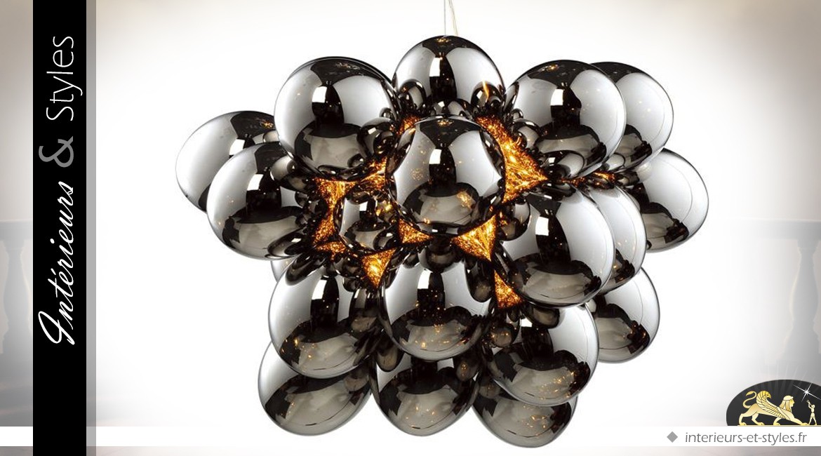 Lustre suspension design en forme de boules de verre chromées