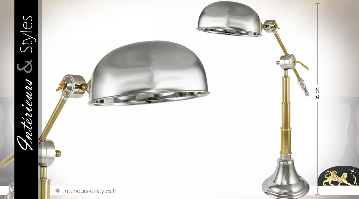 Grande lampe de style industriel et rétro en métal argenté et doré 85 cm