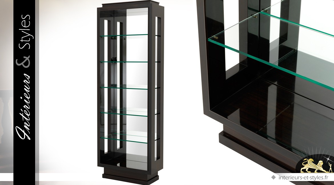 Bibliothèque design en verre trempé et bois laqué noir