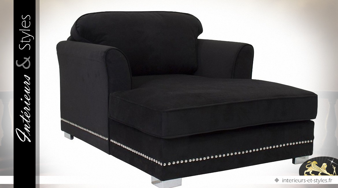 Fauteuil chaise longue habillage tissu noir intense