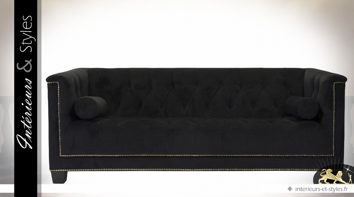 Canapé rétro en tissu coloris noir capitonné