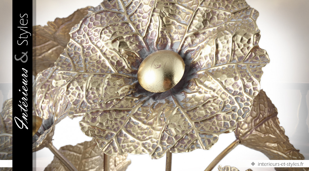 Lampe de salon en métal doré en forme de bouquet de fleurs 67 cm