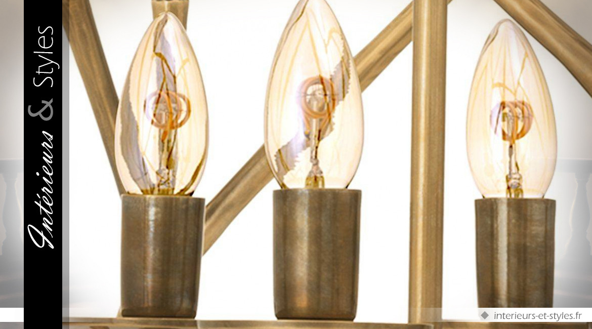Suspension lanterne Art Déco en laiton doré effet tiges de bambou 74 cm