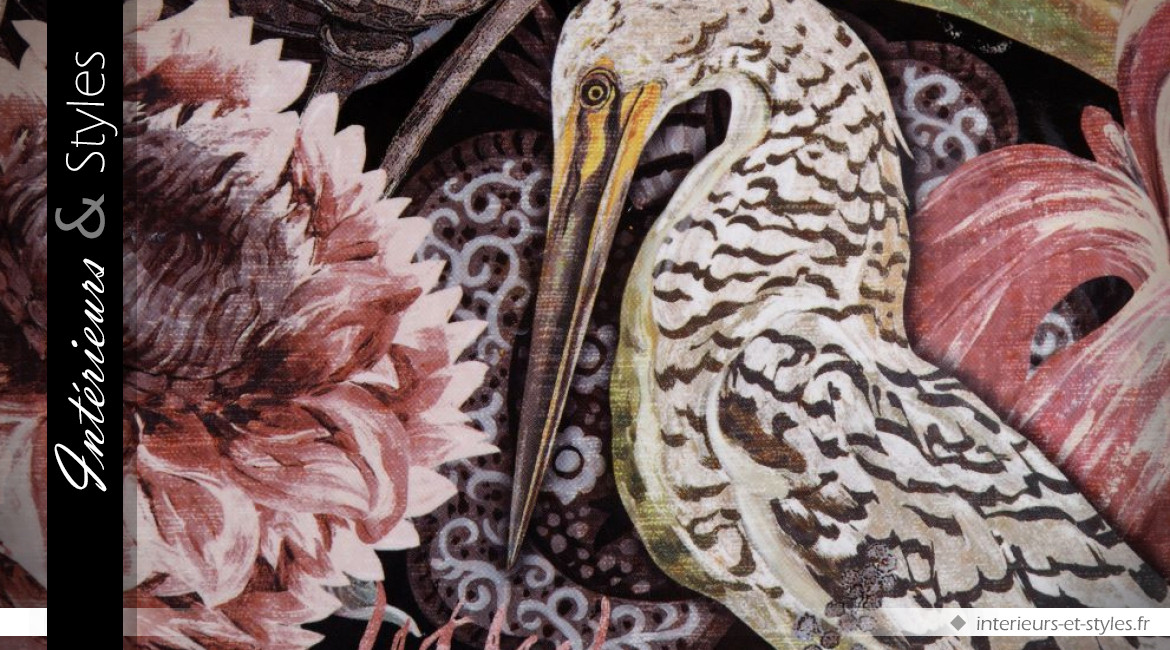 Lampe de table vintage et romantique en céramique fine motifs oiseaux et fleurs