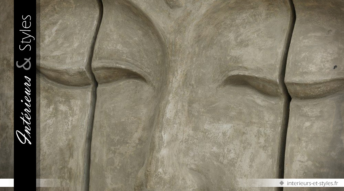 Ornementation triptyque murale tête de bouddha en fibre de ciment 200 x 200 cm