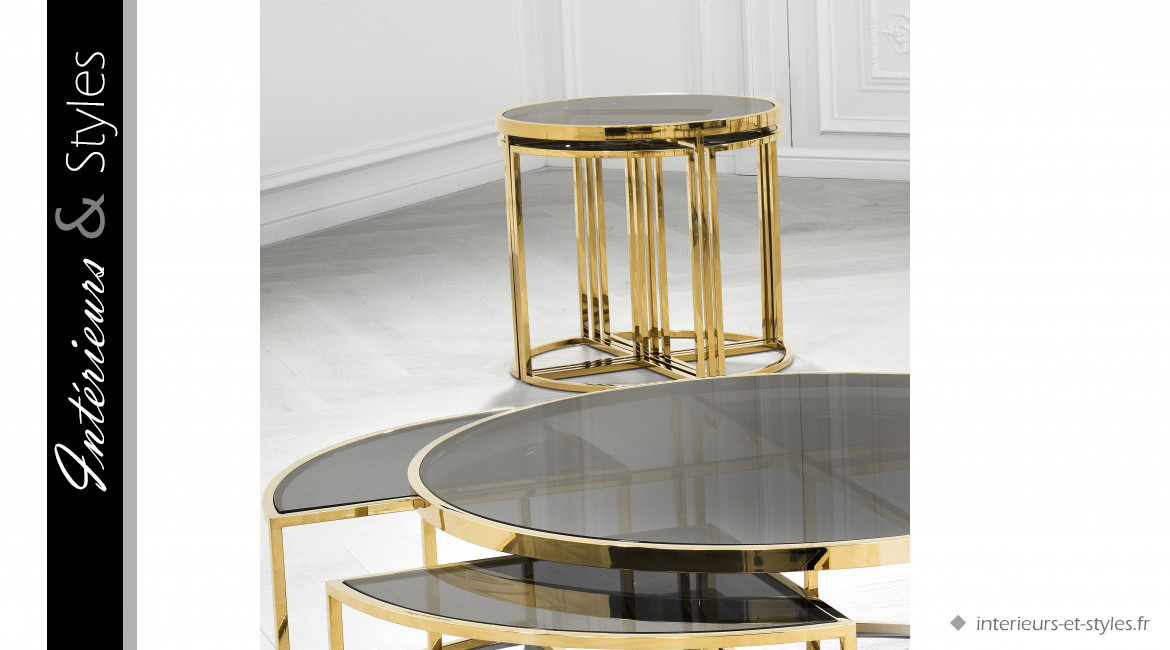 Table d'appoint Golden Vicenza signée Eichholtz, ensemble modulaire de cinq pièces finition doré brillant et noir fumé