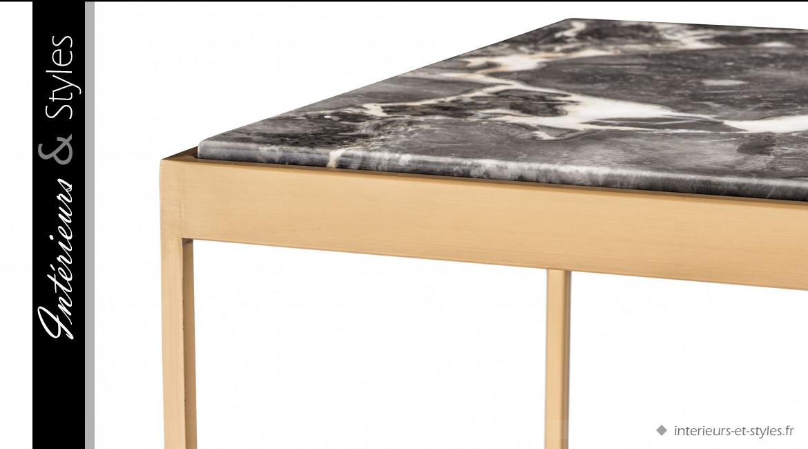 Table basse La Quinta signée Eichholtz, de 190 cm, en acier finition laiton et en marbre gris véritable