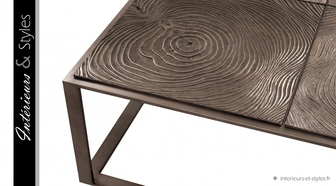 Table basse Zino signée Eichholtz, en aluminium effet bois finition chêne oxydé