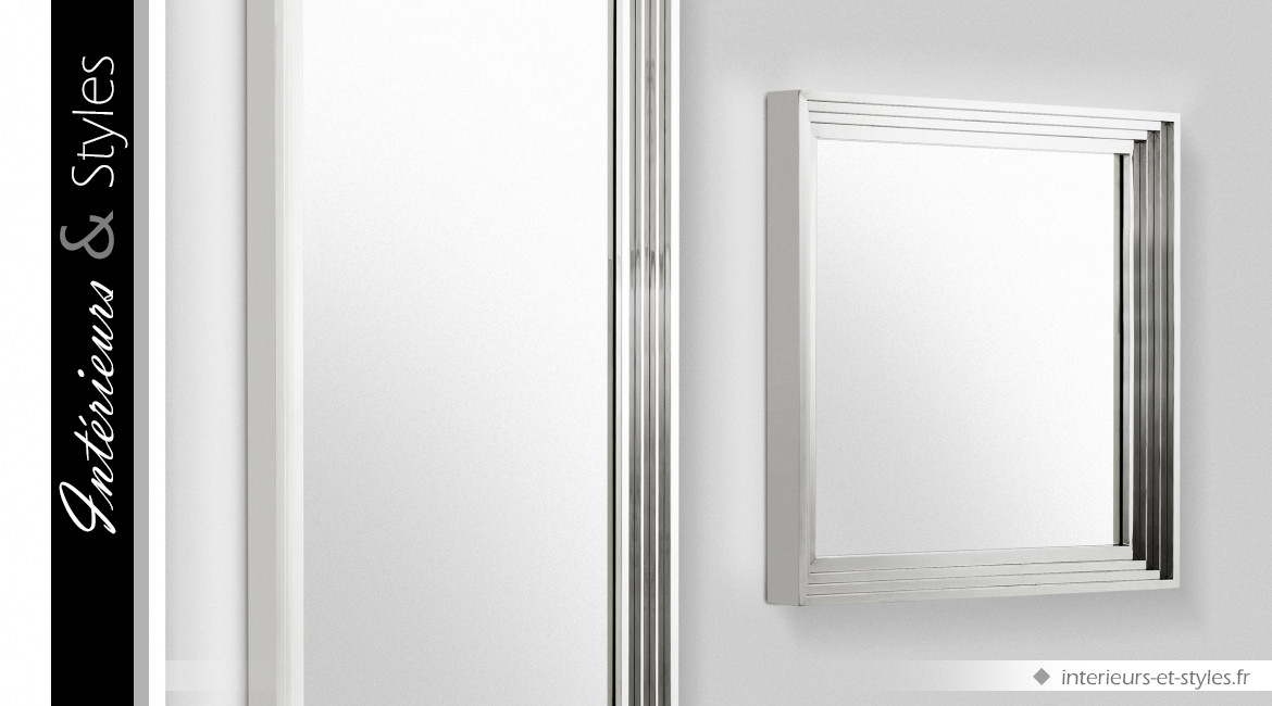 Miroir Levine signé Eichholtz, encadrement en acier finition nickelée 100x100cm