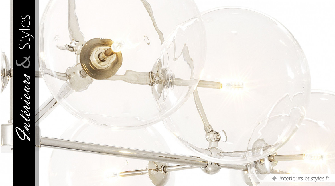Suspension design Bermude signée Eichholtz, en acier nickelé et sphères de verre