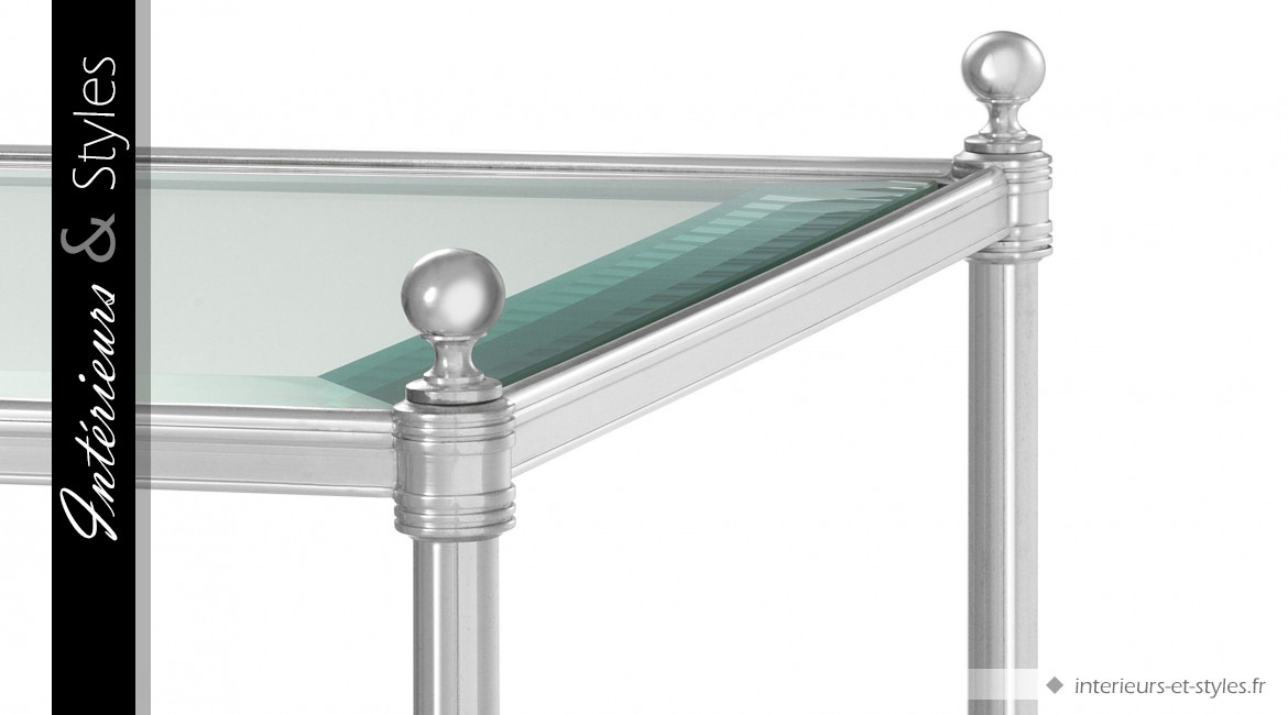 Table d'appoint design Aubrey signée Eichholtz, en laiton argenté et verre épais